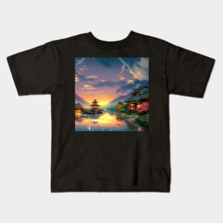 Beaux Animes Art Fantasy Japanese Anime Village Design Kids T-Shirt